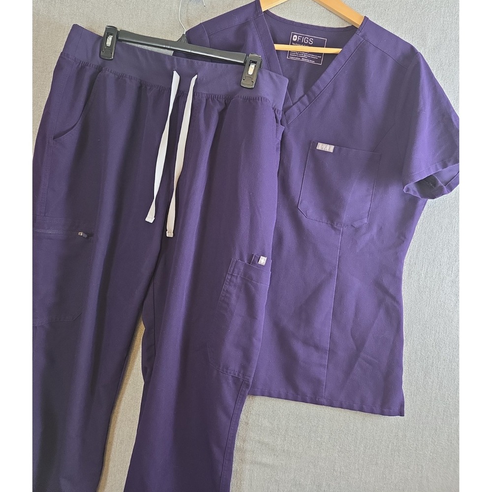 Figs Womens Scrub Set Dark Purple XL Catarina Top XL Tall Drawstring Cargo Pants
